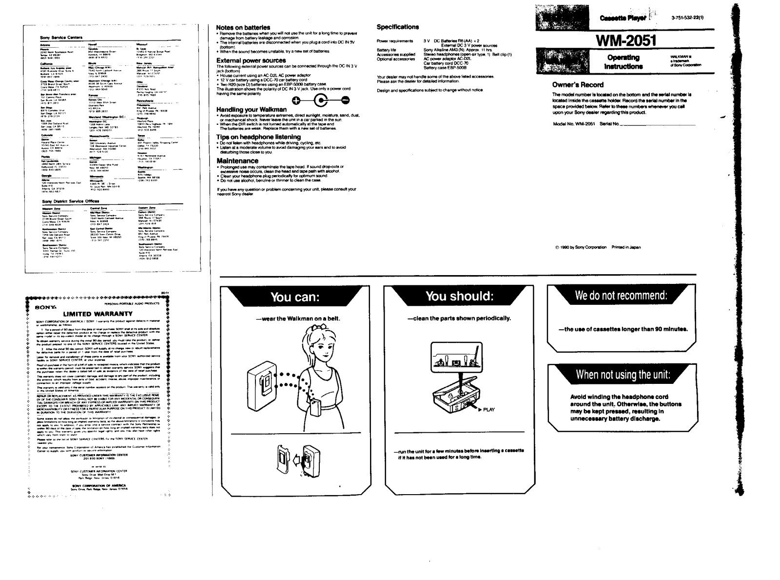 Sony WM-2051 User Manual