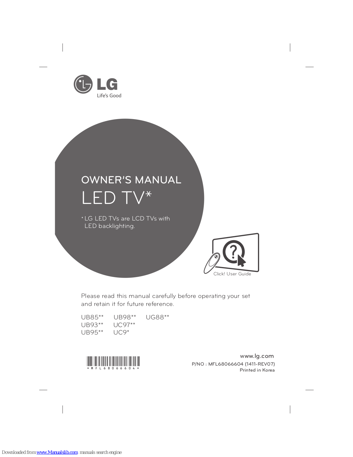 LG UB98 Series, UB95 Series, UC9 Series, UG88 Series, UB93 Series Owner's Manual