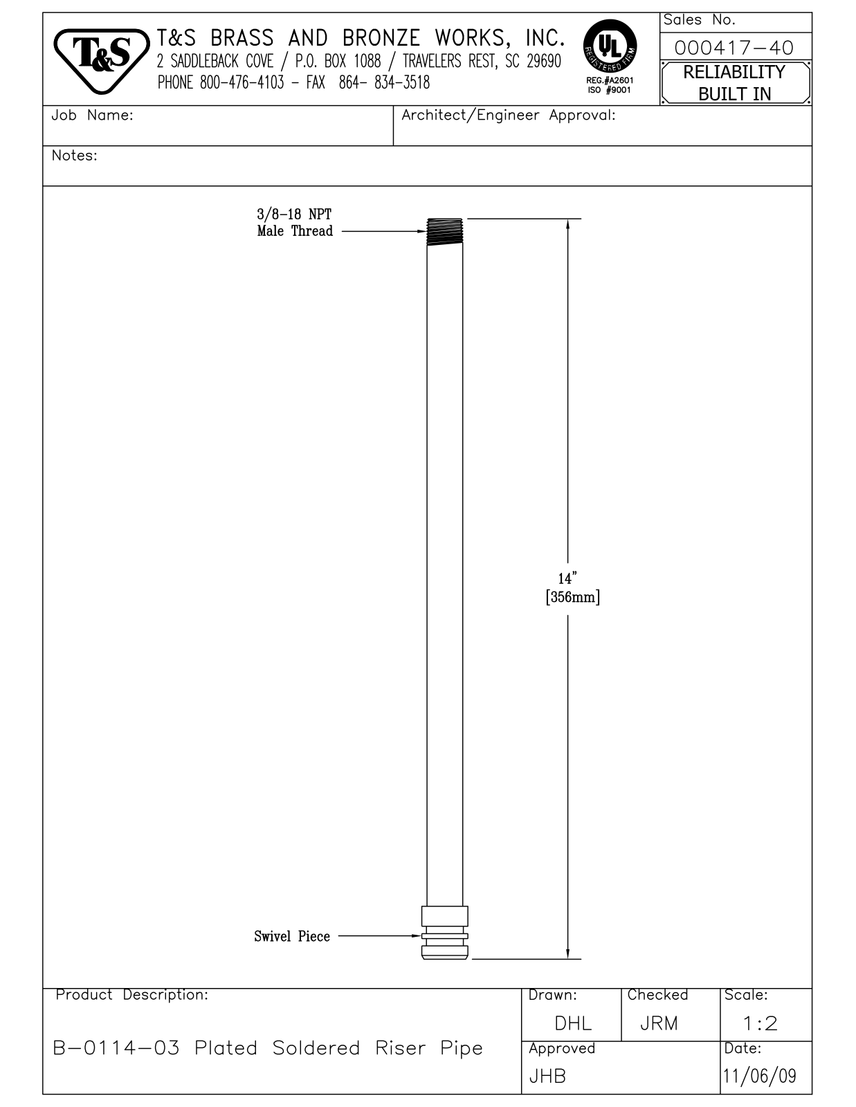 T & S Brass & Bronze Works 000417-40 General Manual