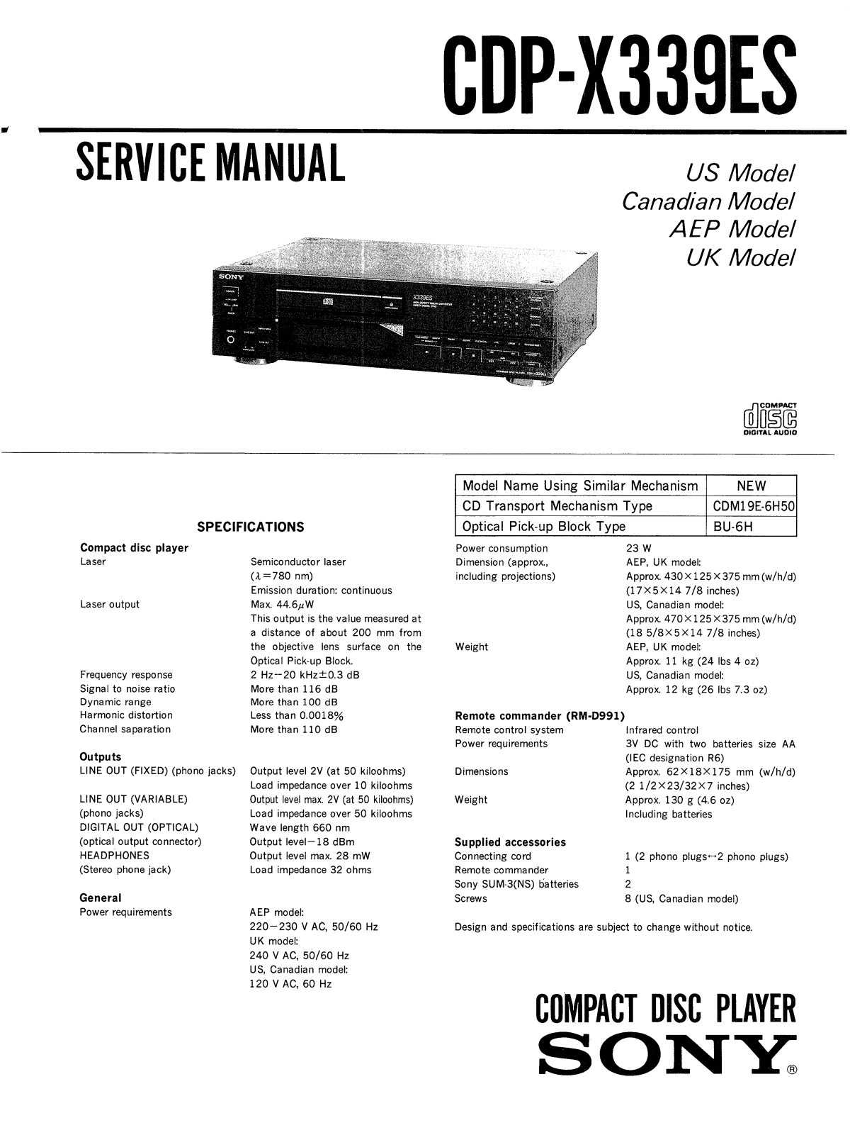 Sony CDPX-339-ES Service manual