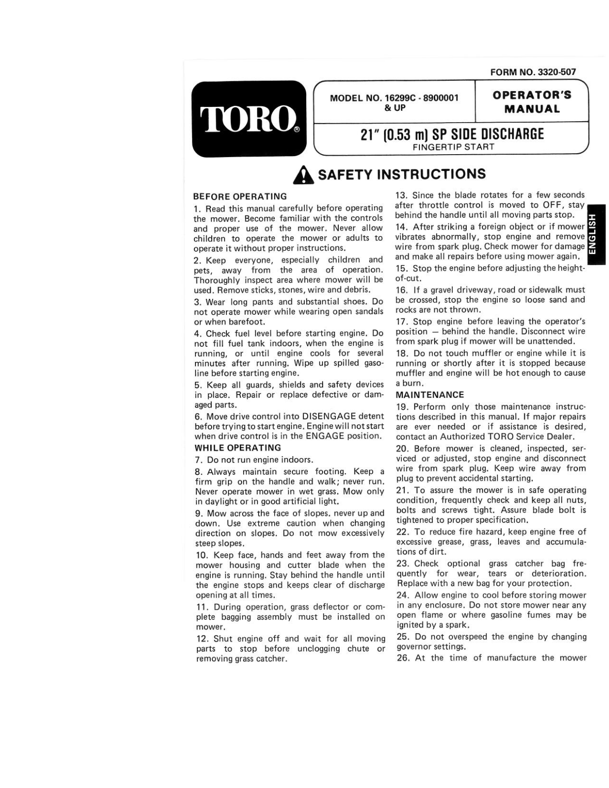 Toro 16299C Operator's Manual