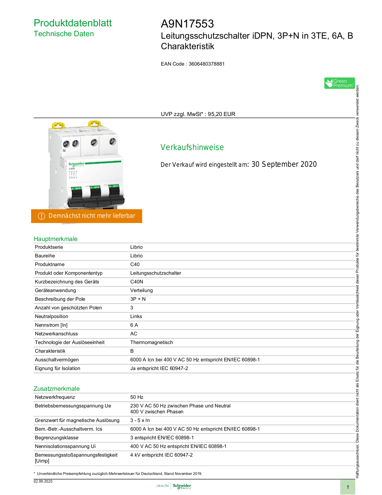 Schneider Electric A9N17553 Technische Daten