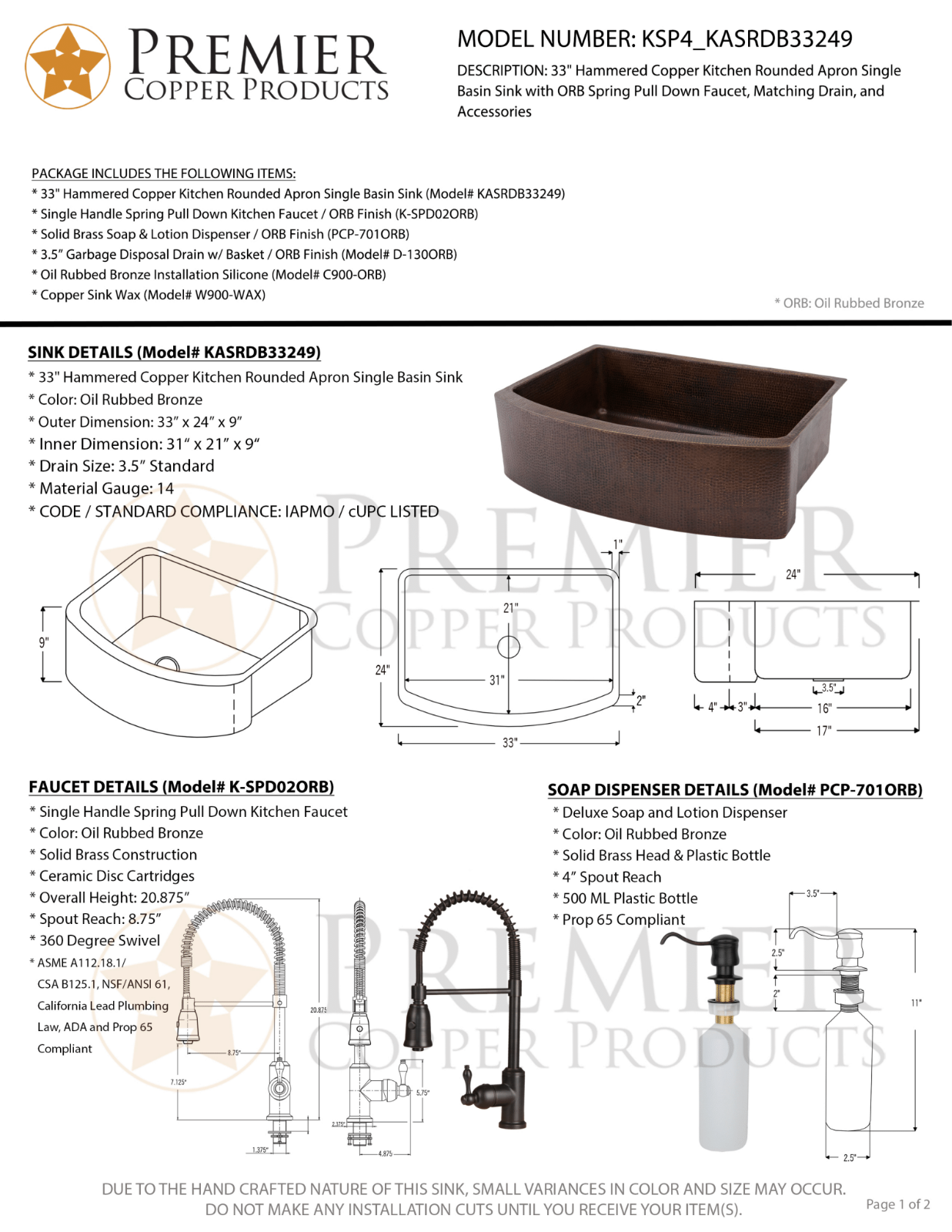 Premier Copper Products IER1676 Specifications - ManualMachine.com