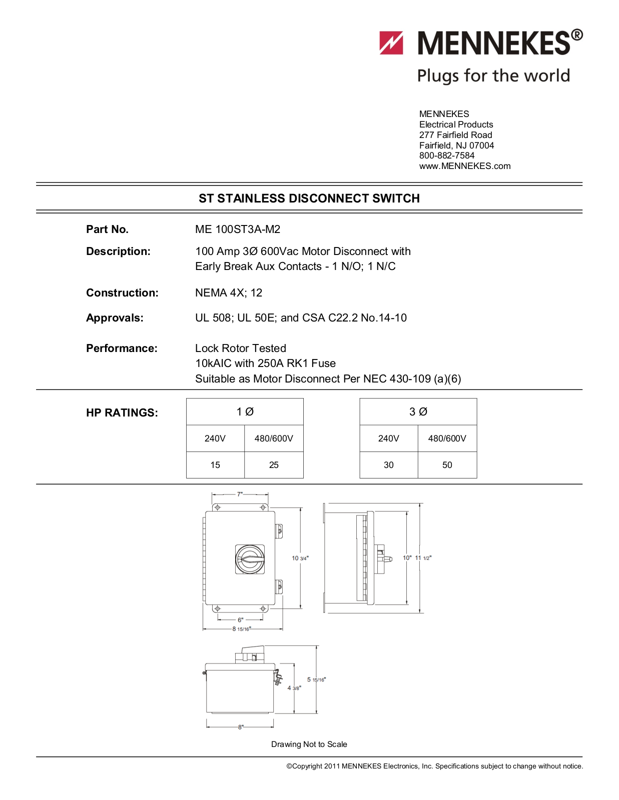 Mennekes Electrical Products ME100ST3A-M2 Data sheet