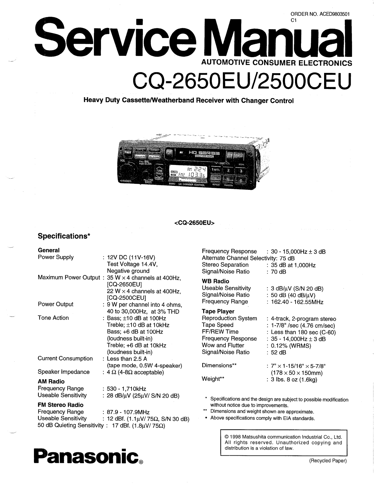 Panasonic CQ-2500-CEU, CQ-2650-EU Service manual