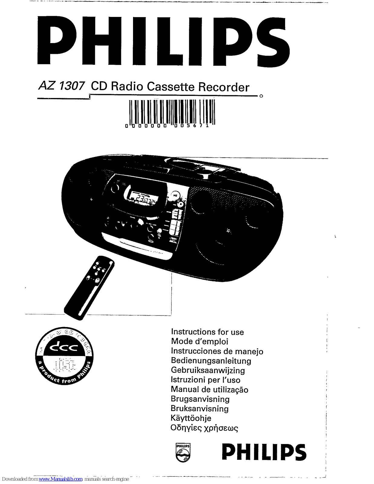 Philips AZ1307 - Portable Radio Cass Rec, AZ 1307 Manual De Utilização