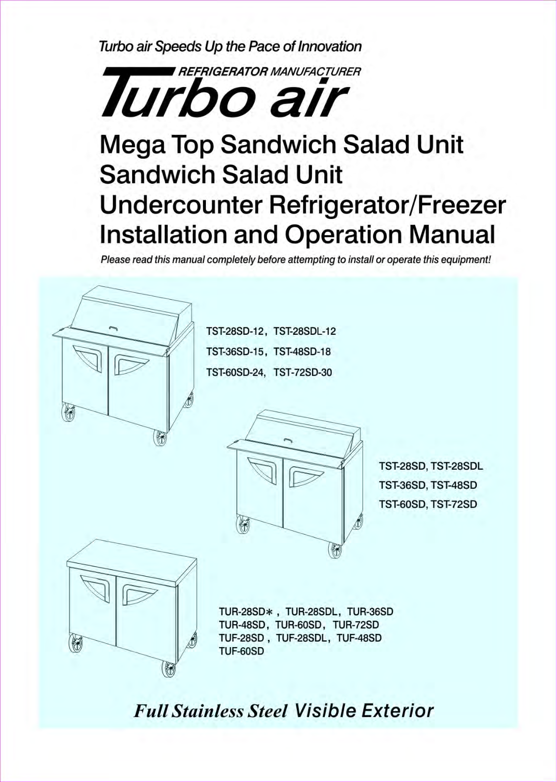 Turbo Air STS-36SD Installation  Manual
