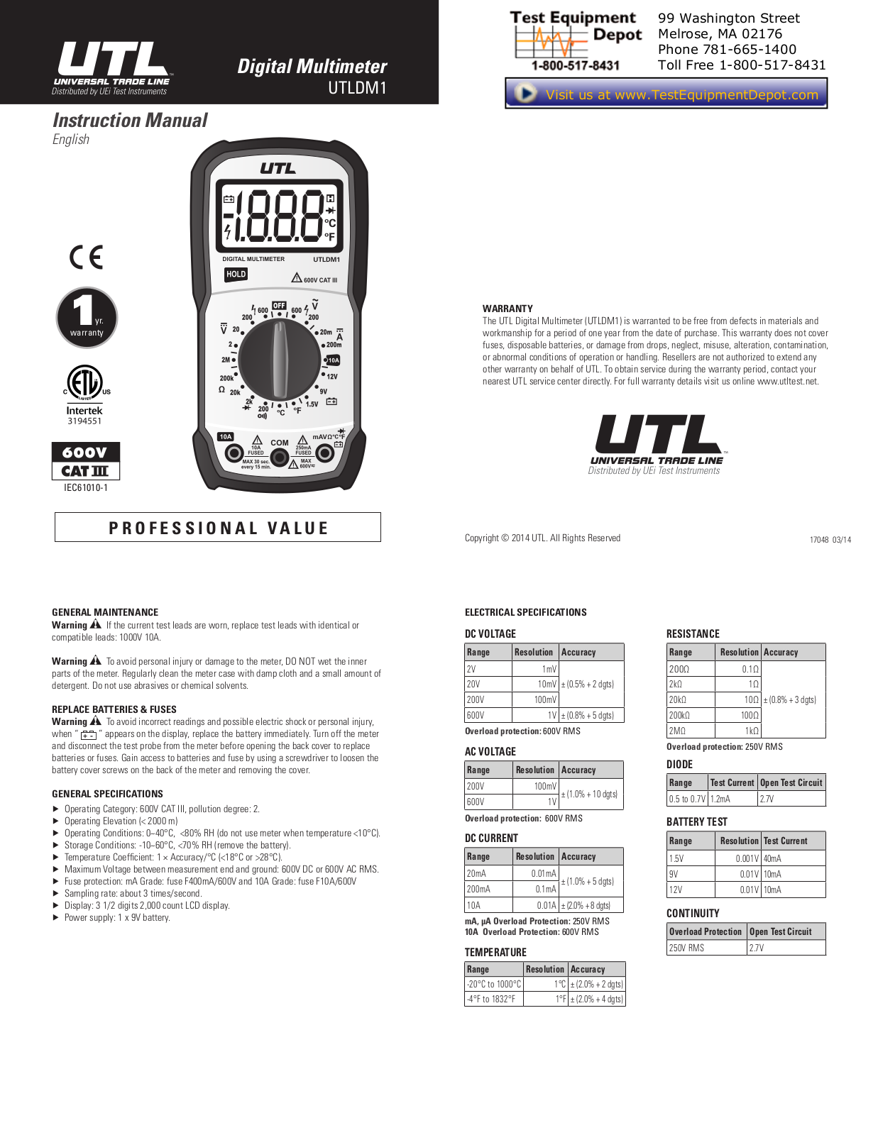 UTL UTLDM1 Instruction Manual - ManualMachine.com