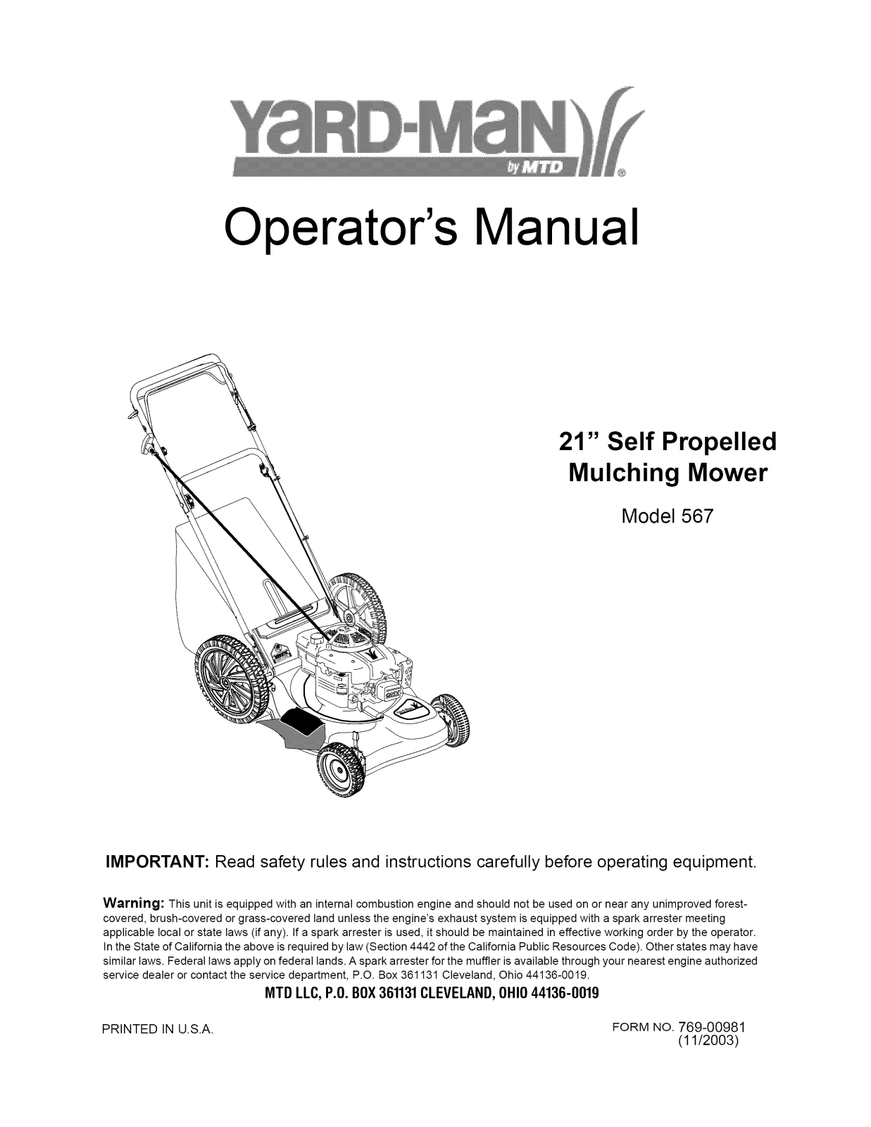 Yard-Man 12A-567A796 Owner’s Manual