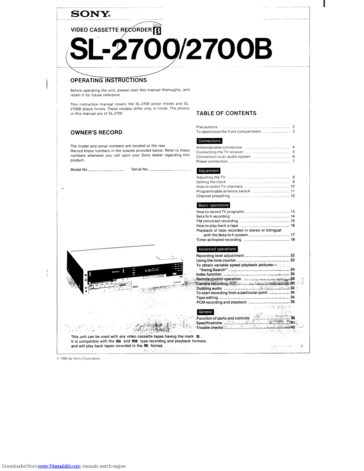 Sony SL-2700B Operating Instructions Manual