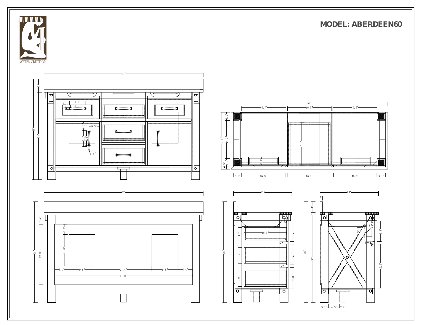 Water Creation VAB060CWGG01, VAB060BLGG01, VAB060BLGG00, VAB060BLGG04, VAB060CWGG00 Specifications