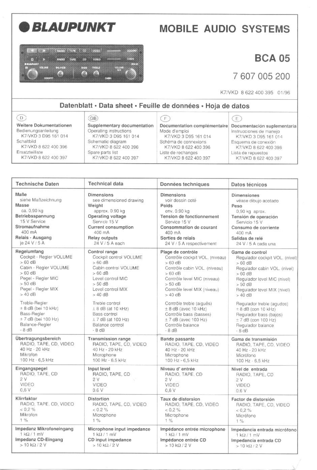 Blaupunkt BCA-05 Service Manual