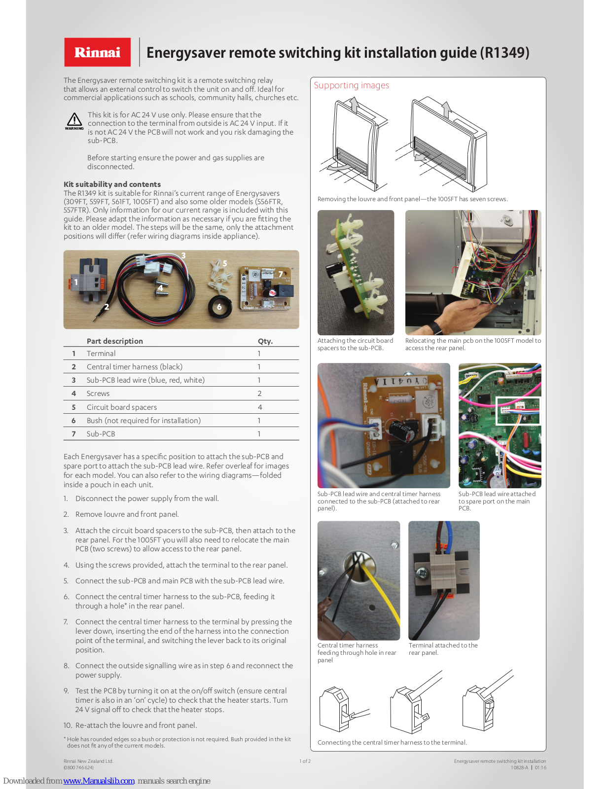 Rinnai R1349 Installation Manuals