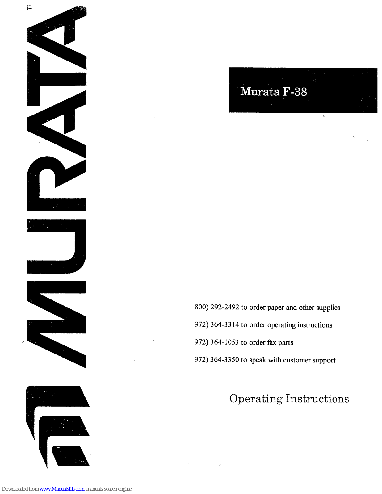 Murata F-38 Operating Instructions Manual - ManualMachine.com