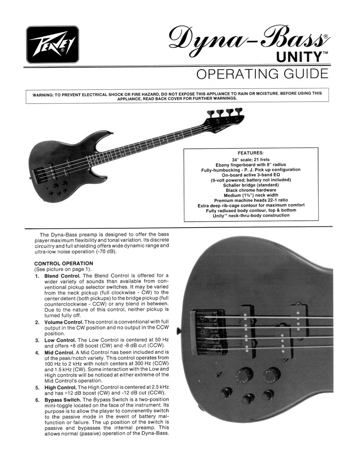 Peavey DYNA-BASS UNITY Operating Manual