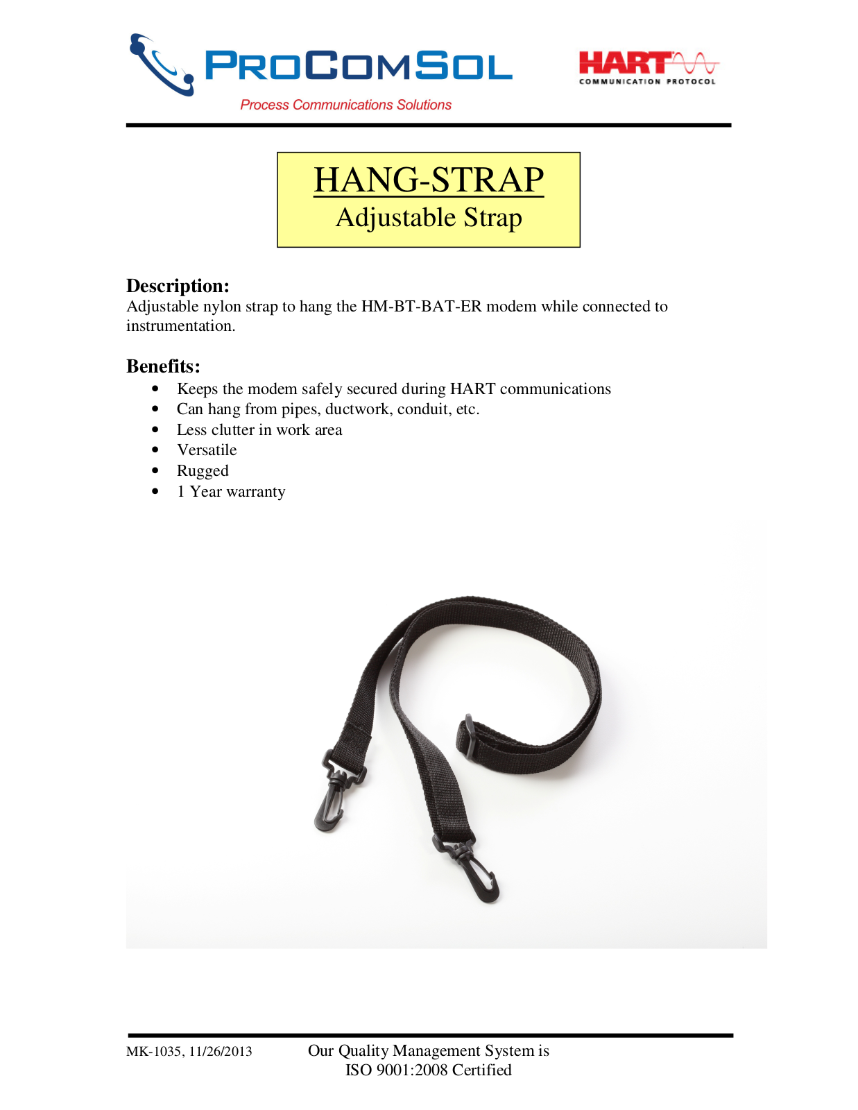 ProComSol HANG-STRAP Specifications