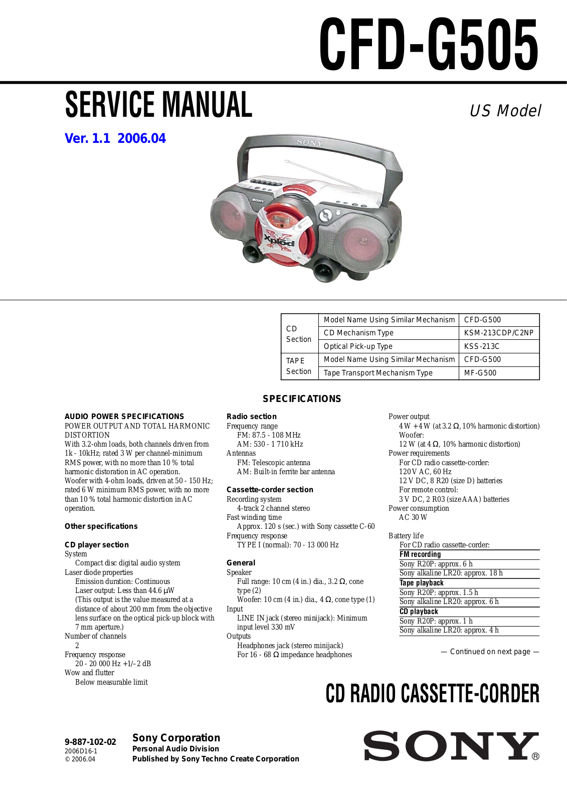 Sony CFD-G505 Service Manual