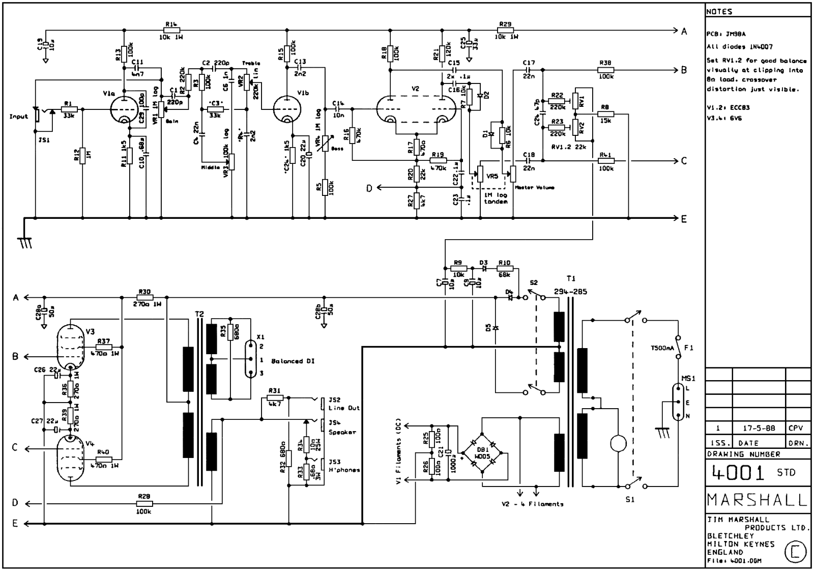 Marshall 4001-15 Schematic