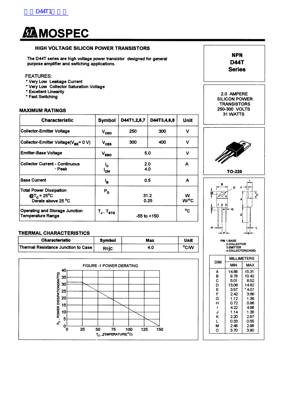 MOSPEC D44T Technical data