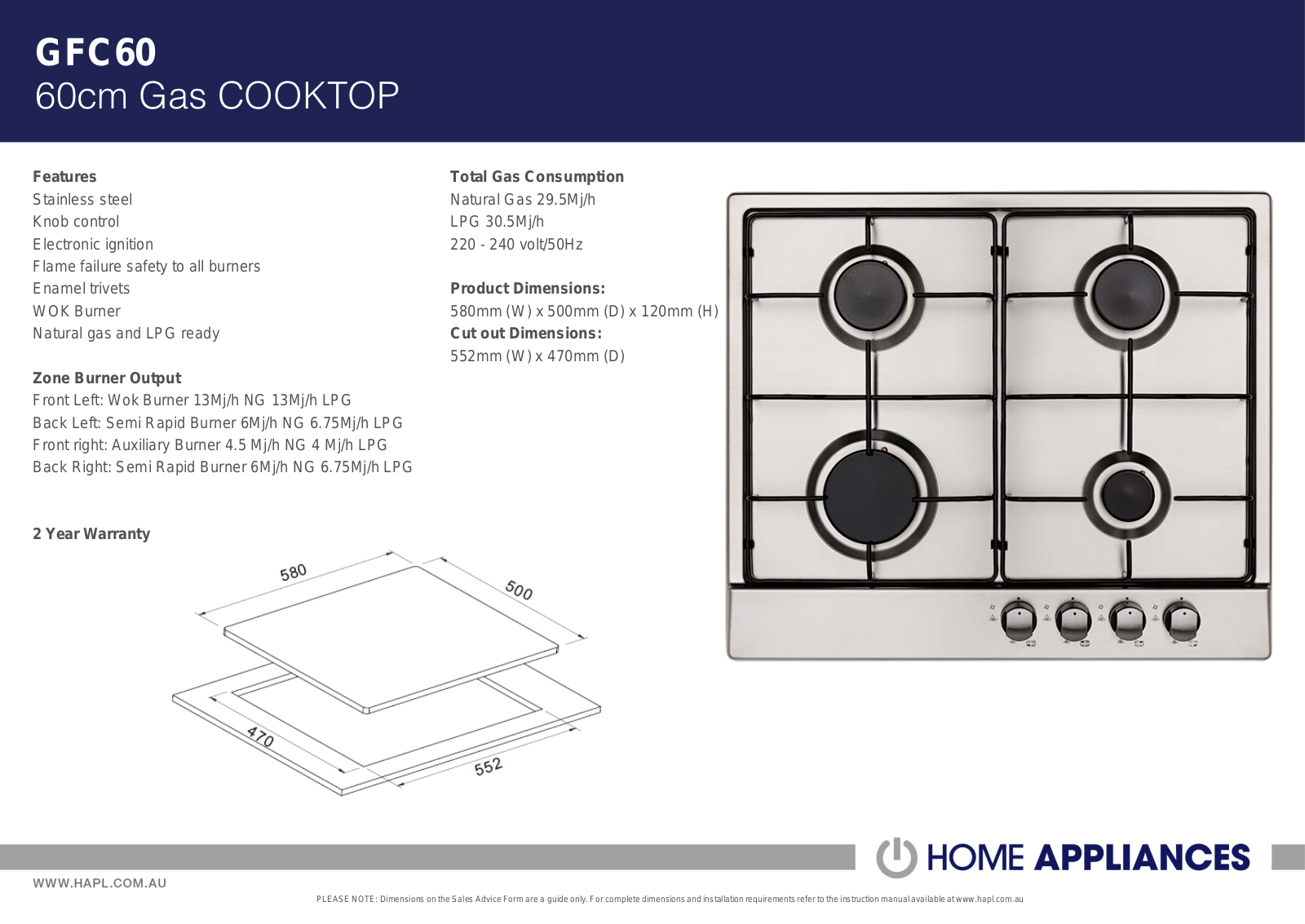 Arc GFC60 Specifications Sheet - ManualMachine.com