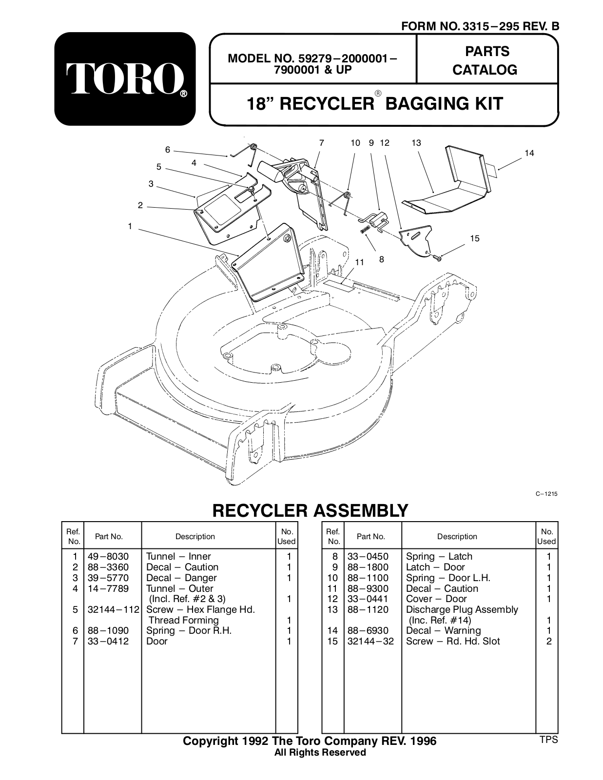 Toro 59279 Parts Catalogue