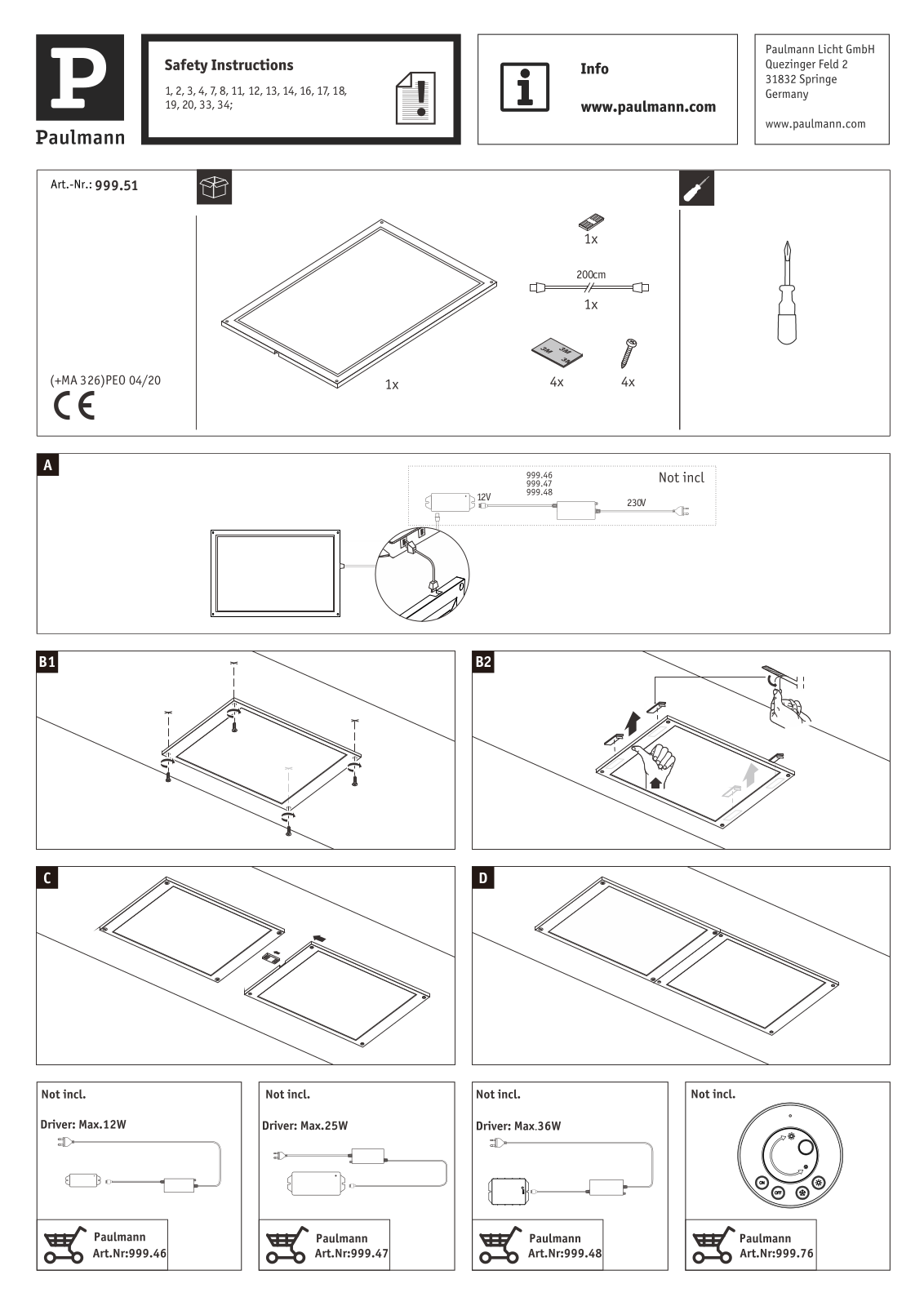 Paulmann 99951 Installation manual