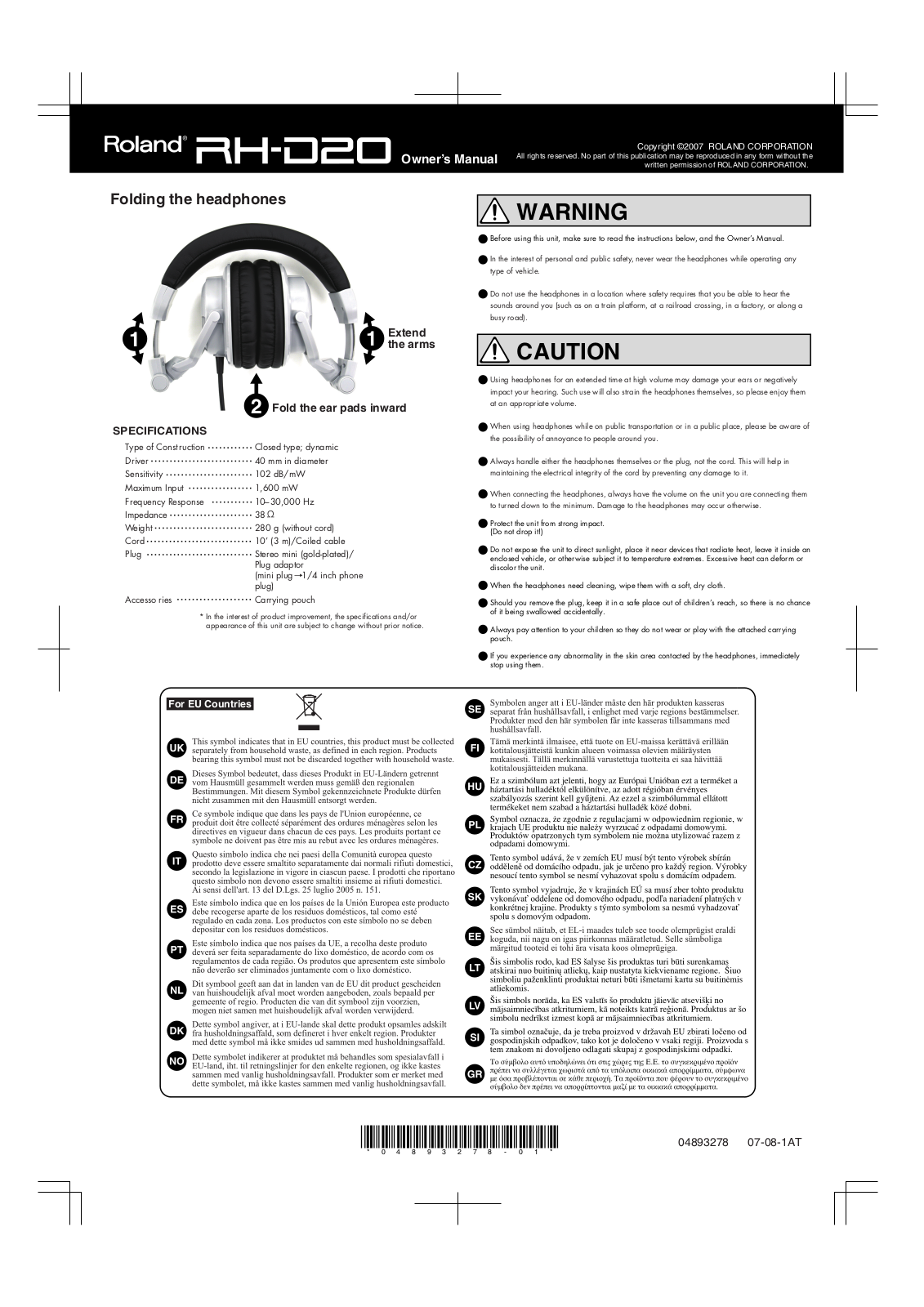 Roland RH-D20 User Manual