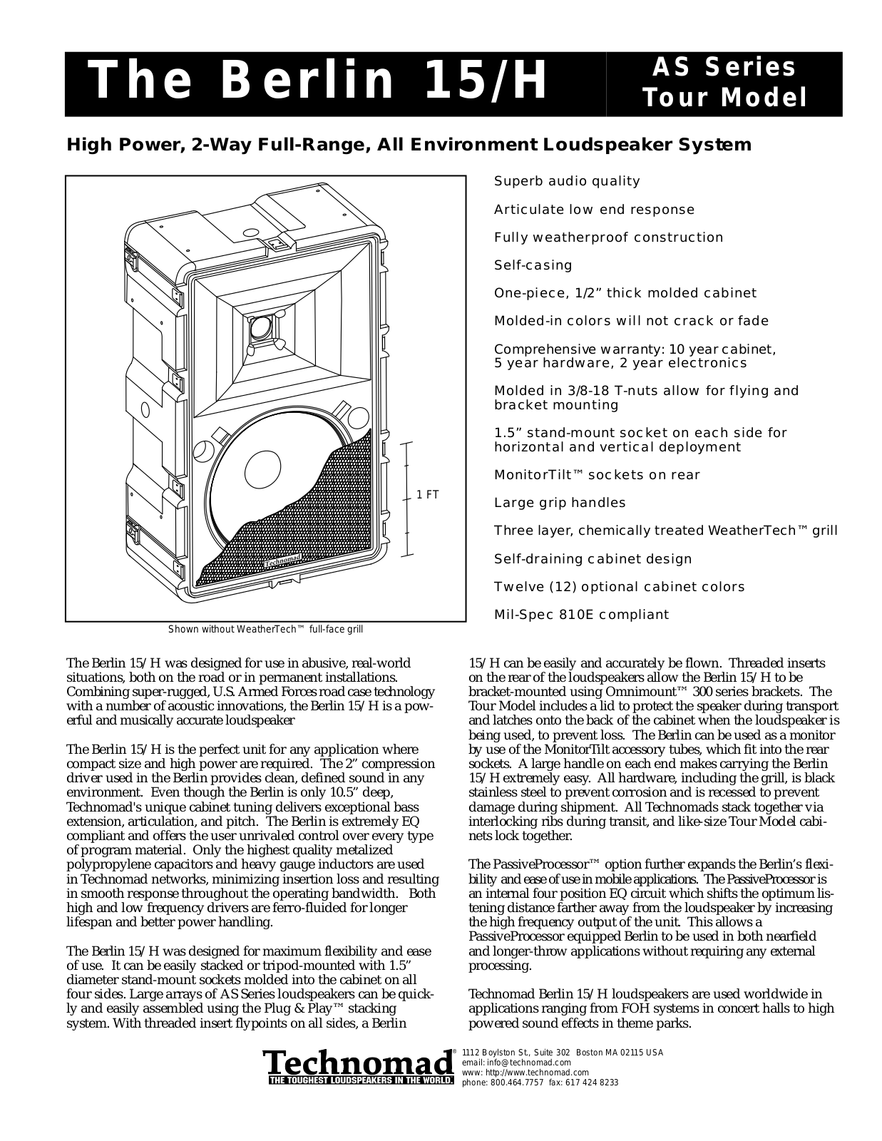 Technomad THE BERLIN-15/H Specifications