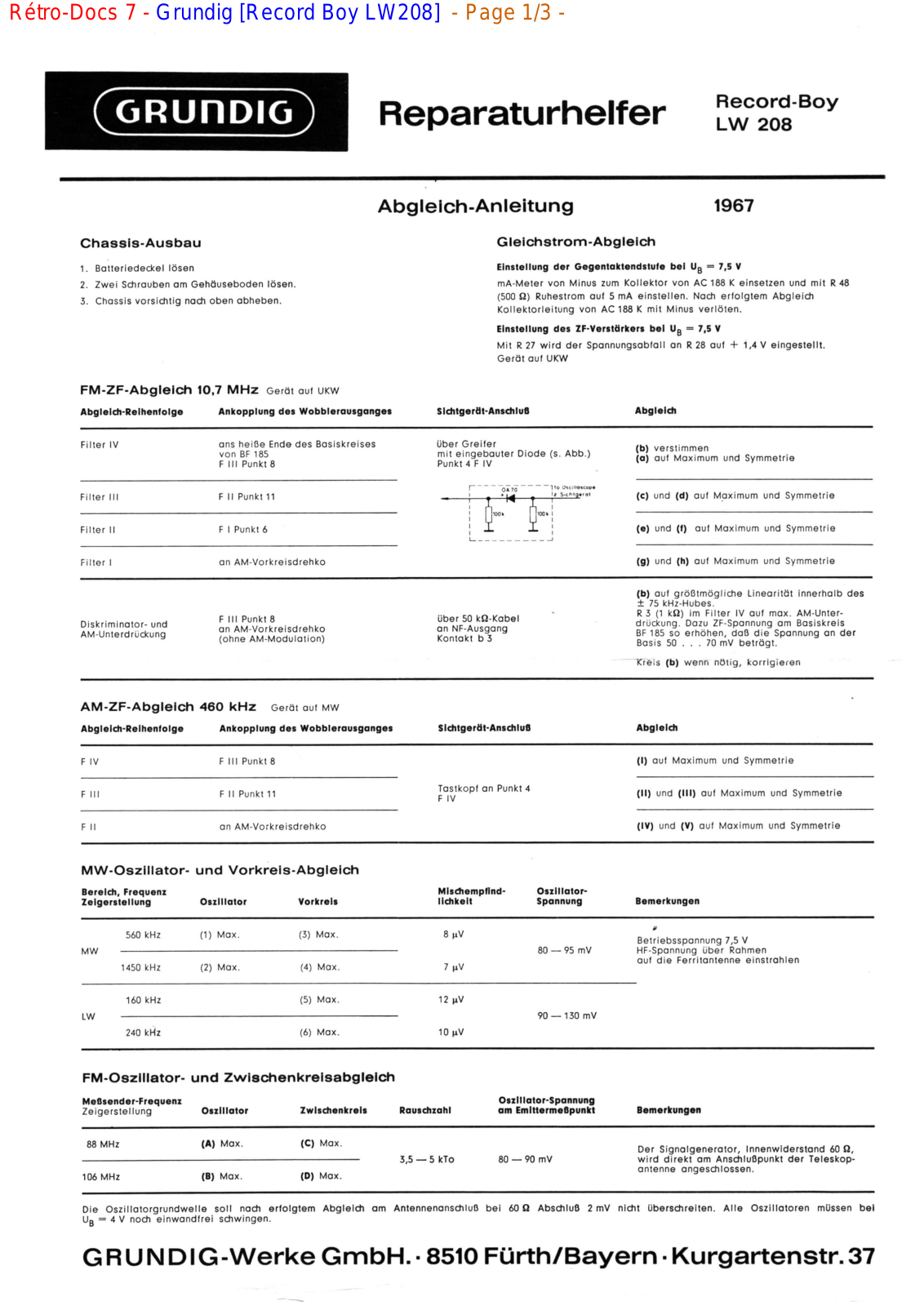 Grundig Record-Boy-U-210, Record-Boy-LW-208 Service Manual