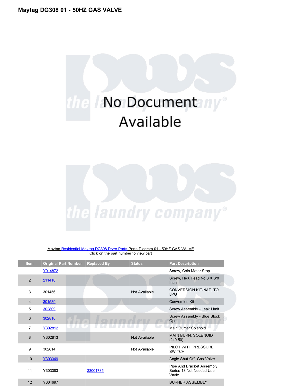 Maytag DG308 Parts Diagram