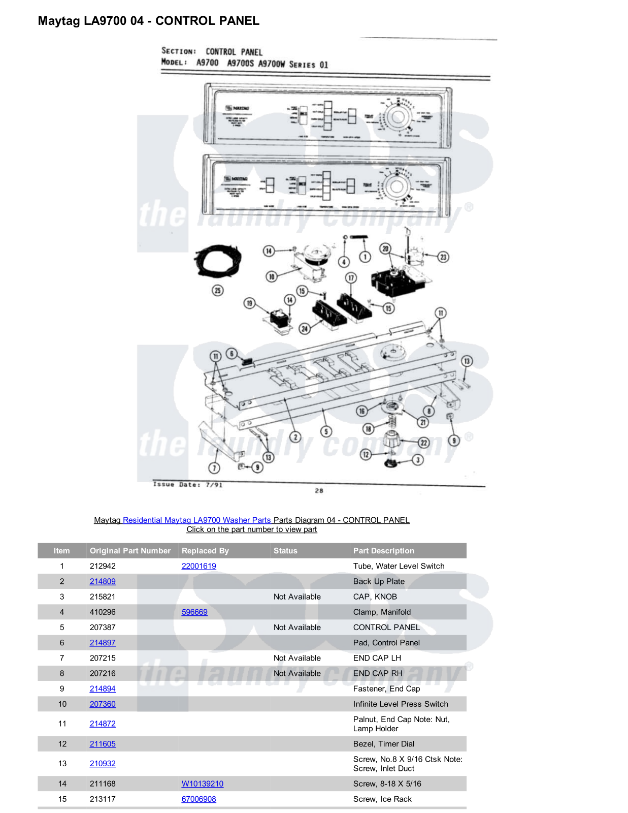 Maytag LA9700 Parts Diagram