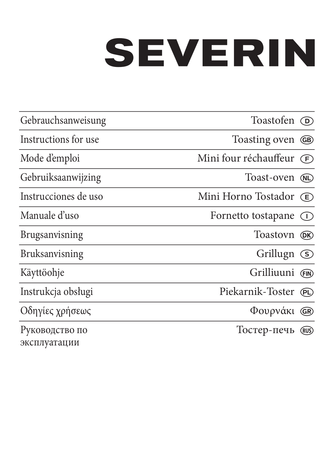 SEVERIN TO 2038 Instructions For Use Manual