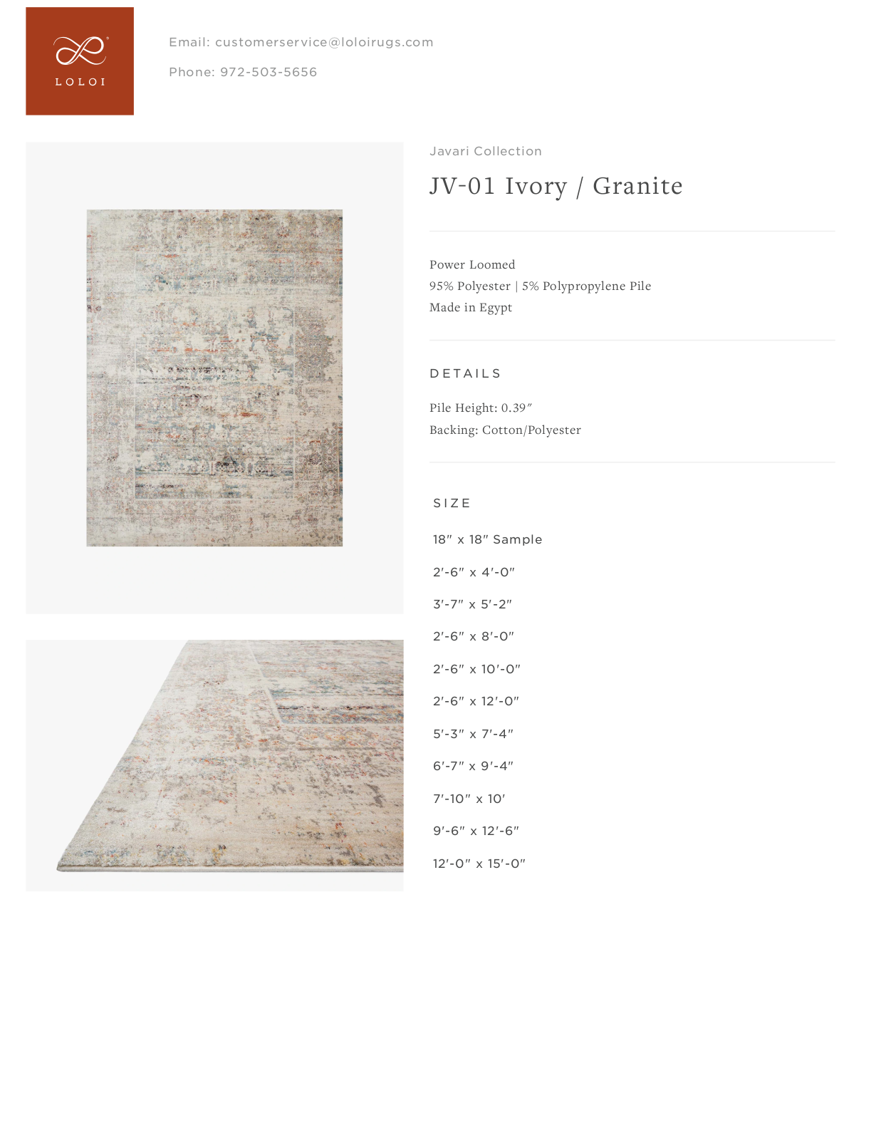 Loloi Rugs JV-01 Ivory / Granite Tearsheet