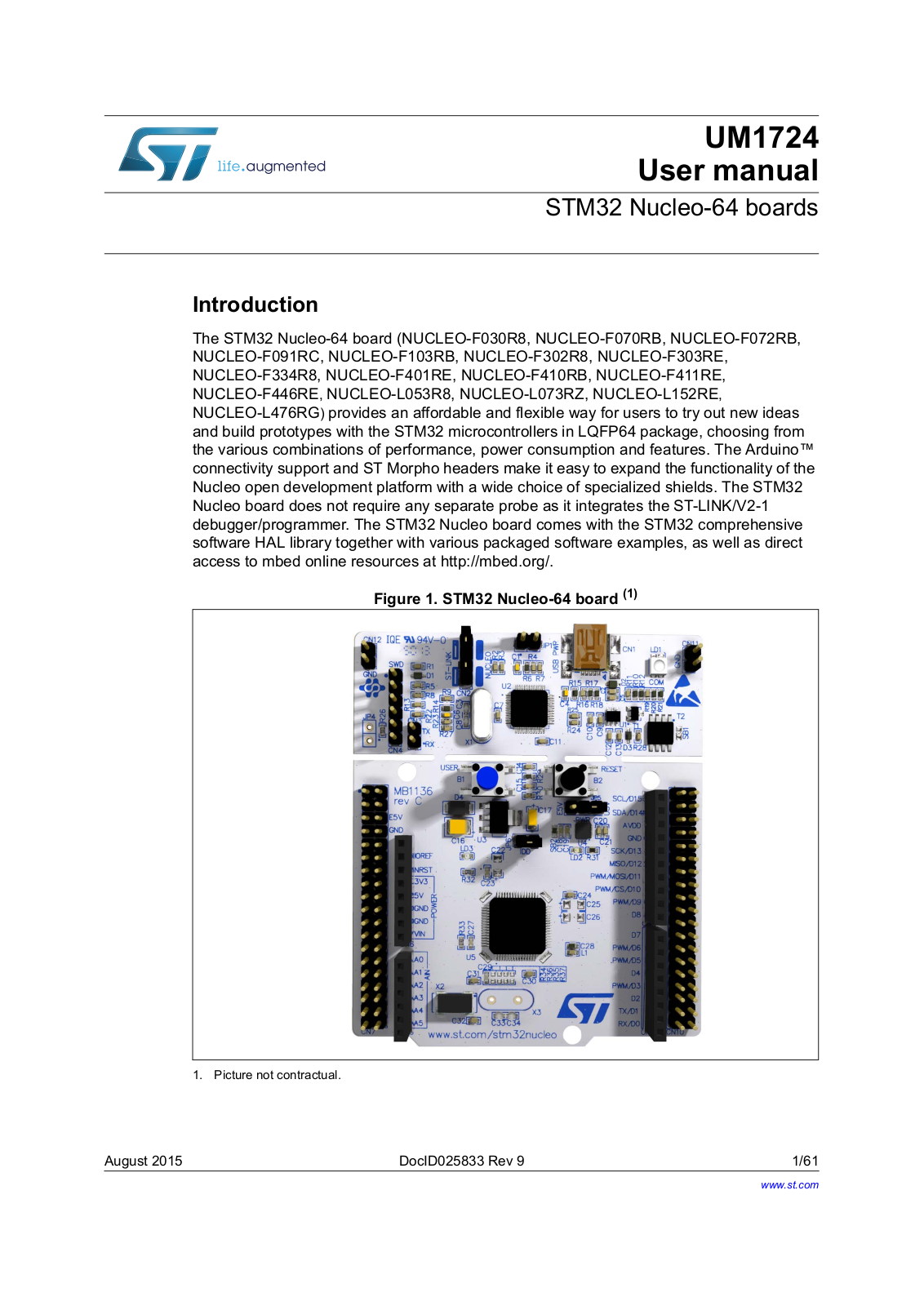 STMicroelectronics NUCLEO-F411RE, NUCLEO-F030R8, NUCLEO-F401RE, NUCLEO-F303RE, NUCLEO-F070RB User guide