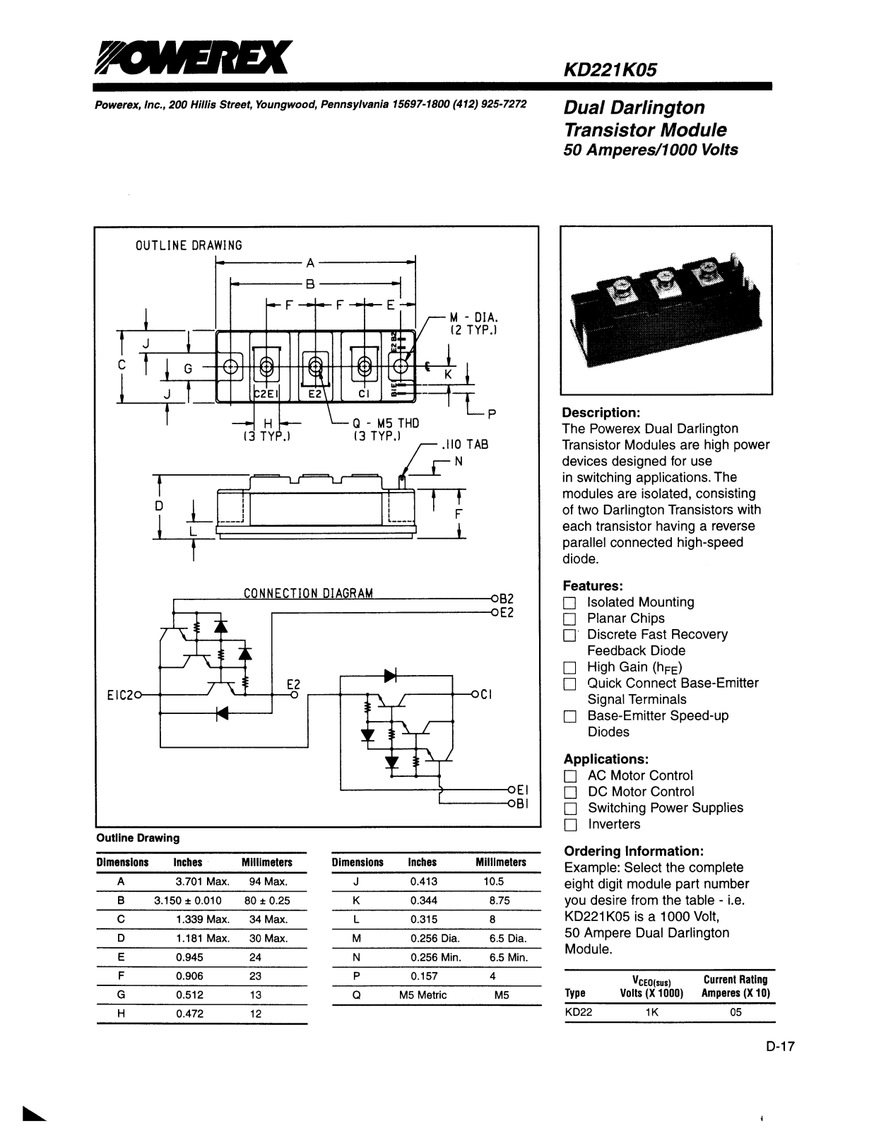 POWEREX KD221K05 Datasheet