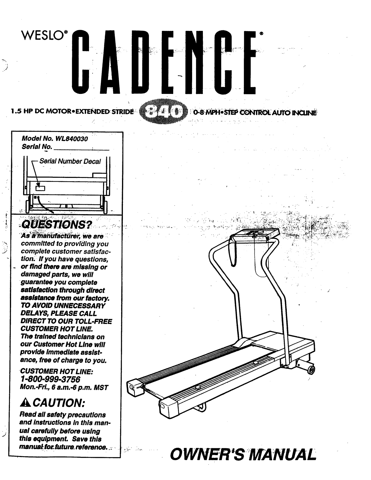 Weslo WL840030 Owner's Manual