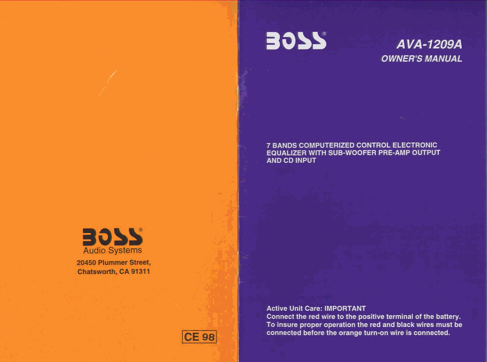 BOSS AVA-1209A User Manual