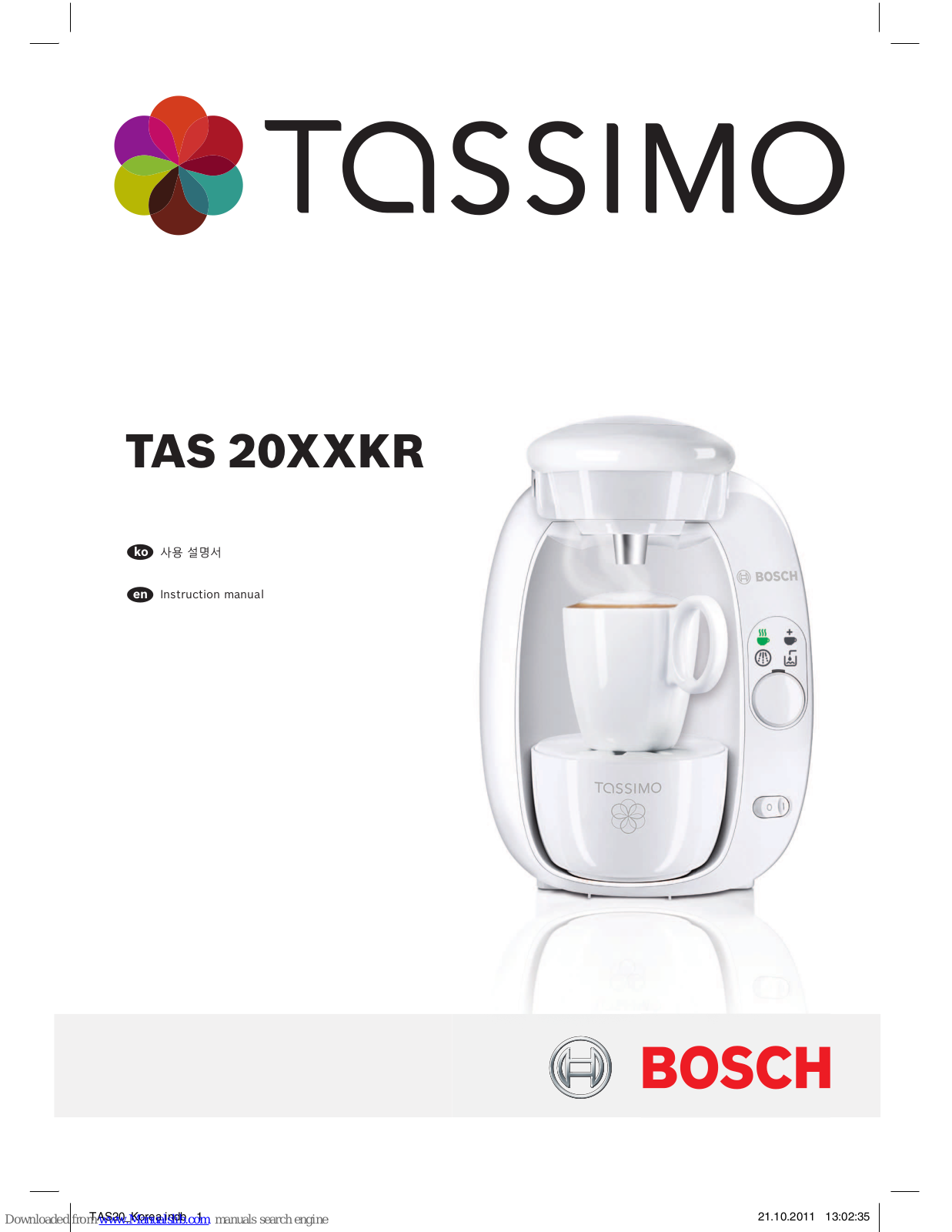 Bosch Tassimo TAS 20XXKR Instruction Manual