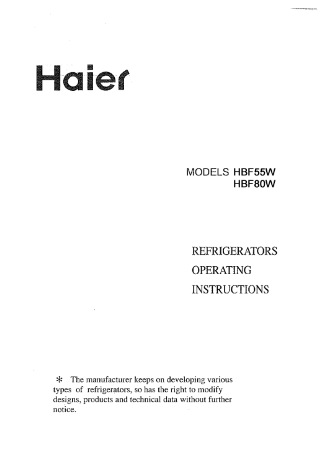 Haier HBF80W, HBF55W User Manual