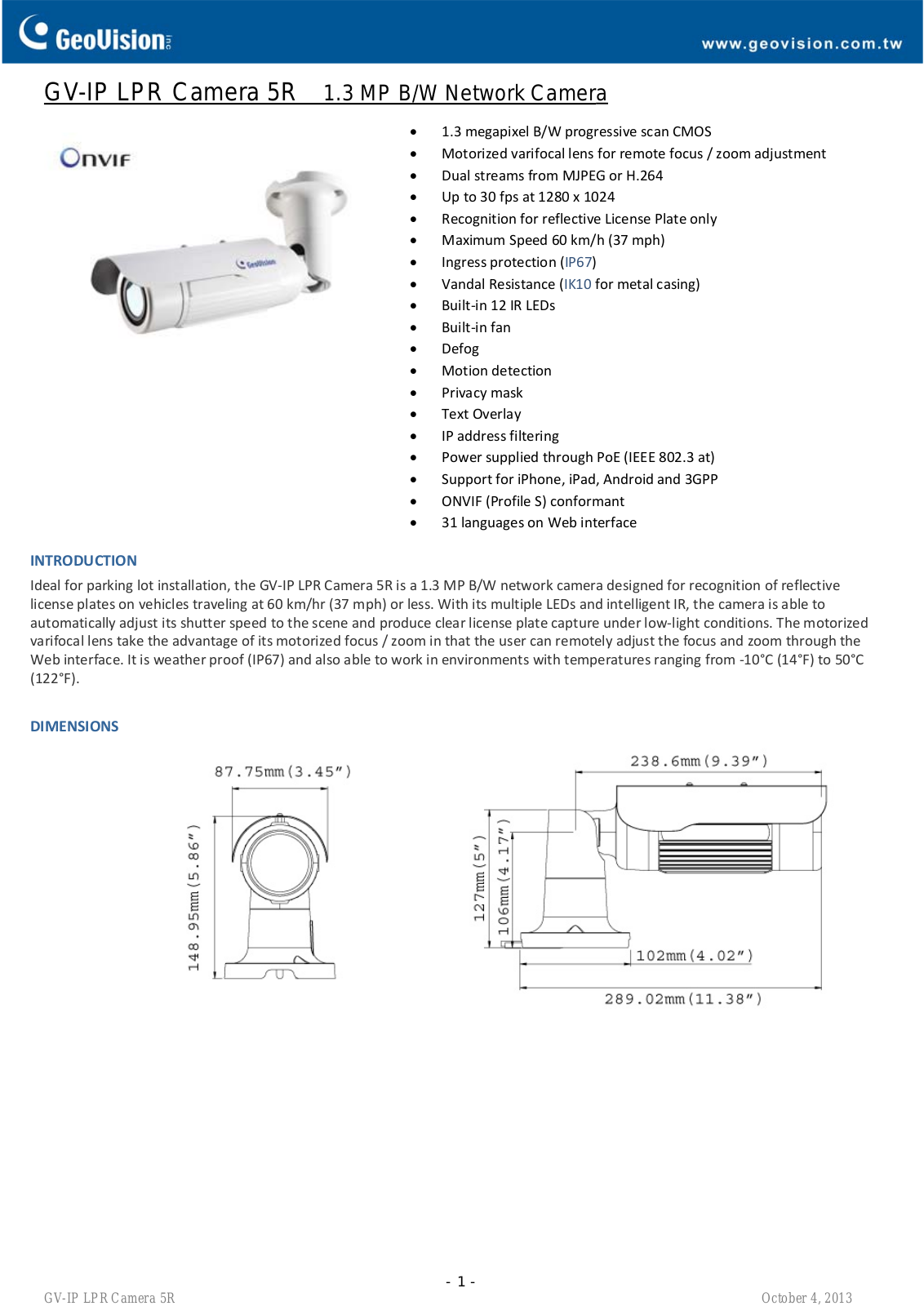 GeoVision IP LPR Camera 5R User Manual