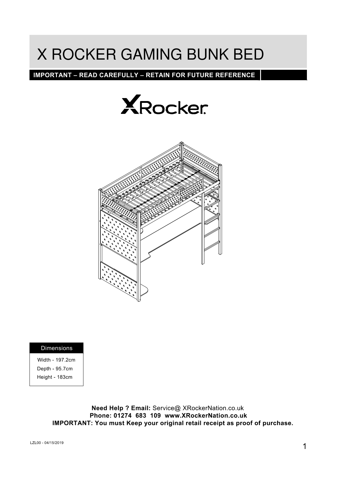 X ROCKER GAMING BUNK BED User Manual