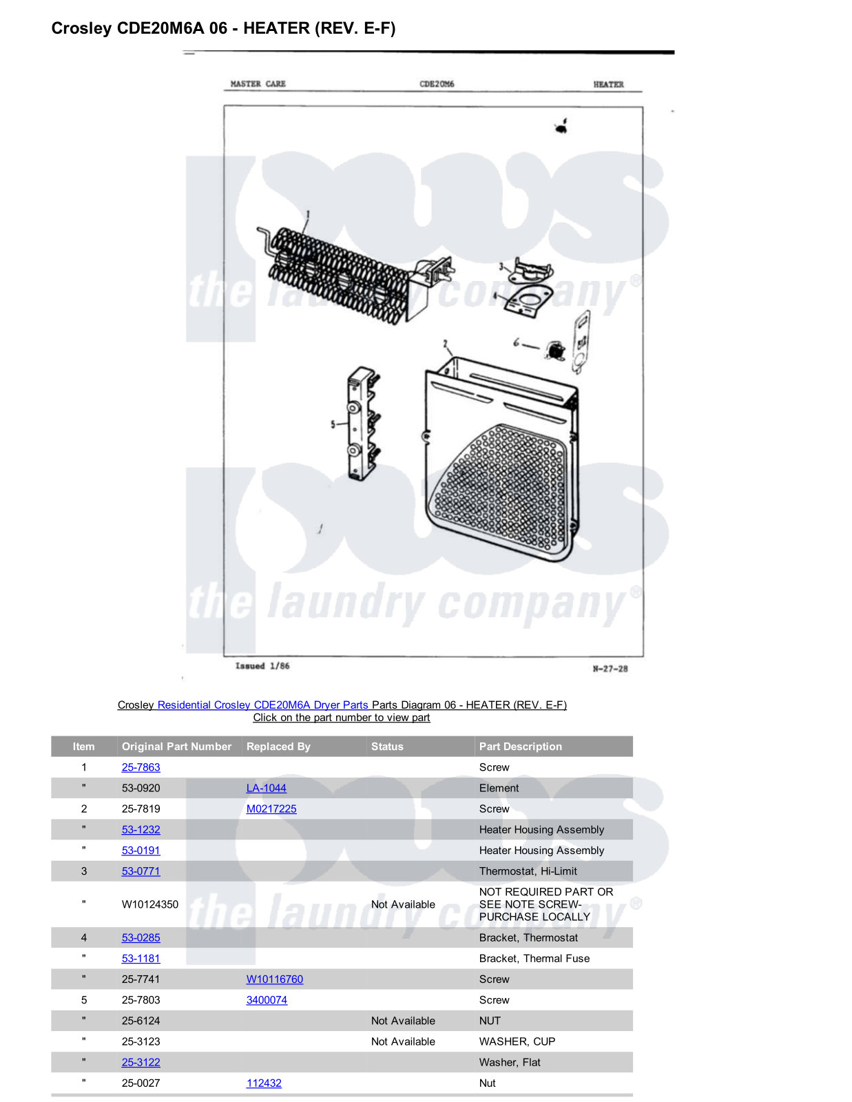 Crosley CDE20M6A Parts Diagram