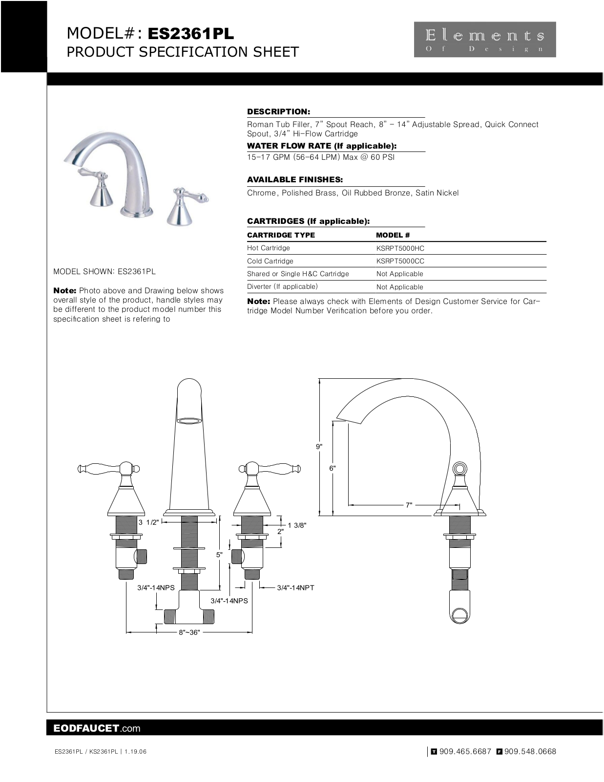 Elements of Design EDE1049 Specification Sheet - ManualMachine.com
