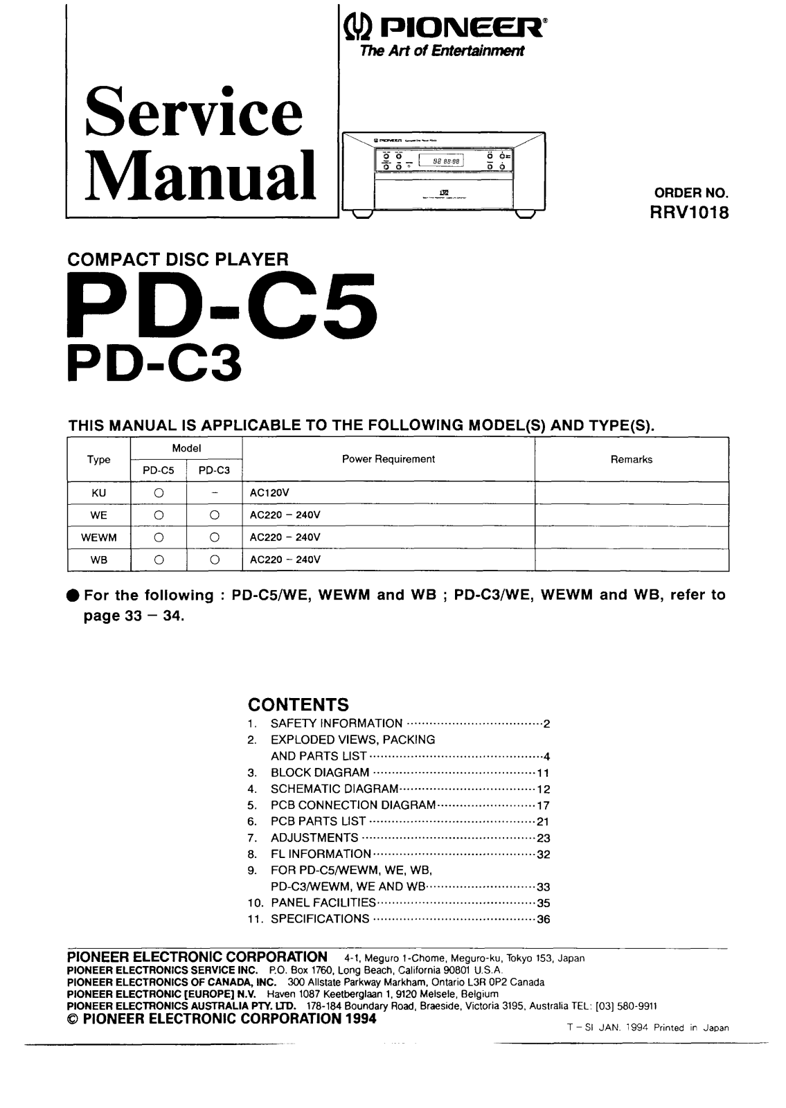 Pioneer PDC-3 Service manual