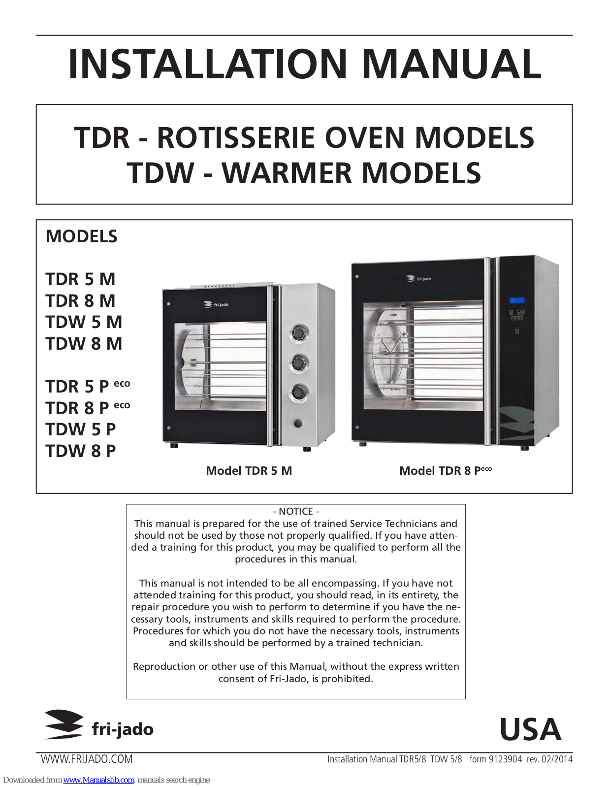 Fri-Jado TDR 5 M, TDR 8 M, TDR 8 P eco, TDW 5 P, TDW 5 M Installation Manual