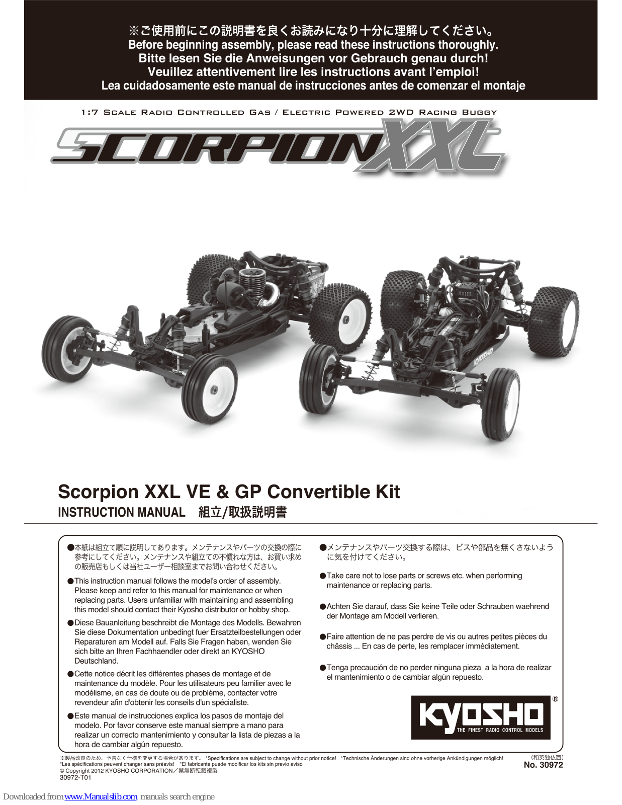 Kyosho SCORPION XXL VE, SCORPION XXL GP Instruction Manual