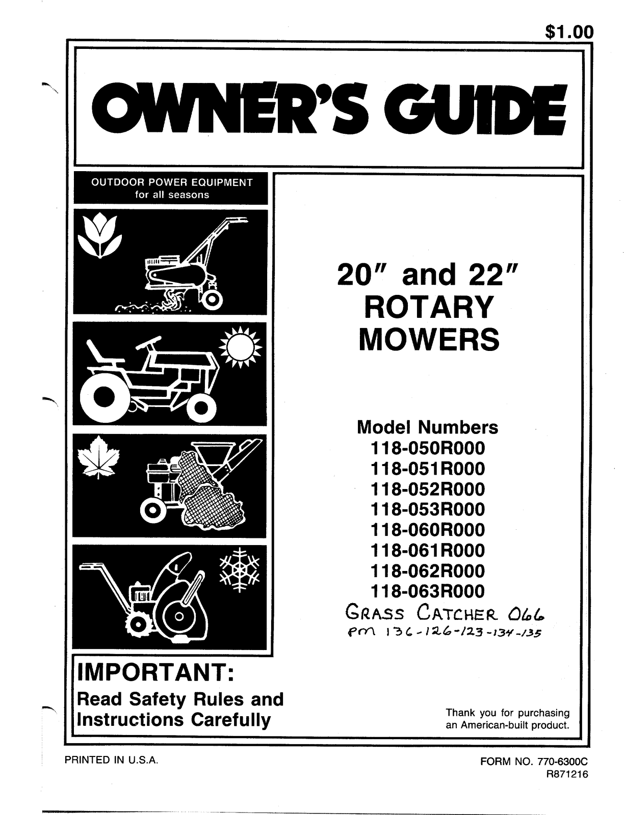 MTD 118-051R000, 118-060R000, 118-061R000, 118-053R000, 118-063R000 User Manual