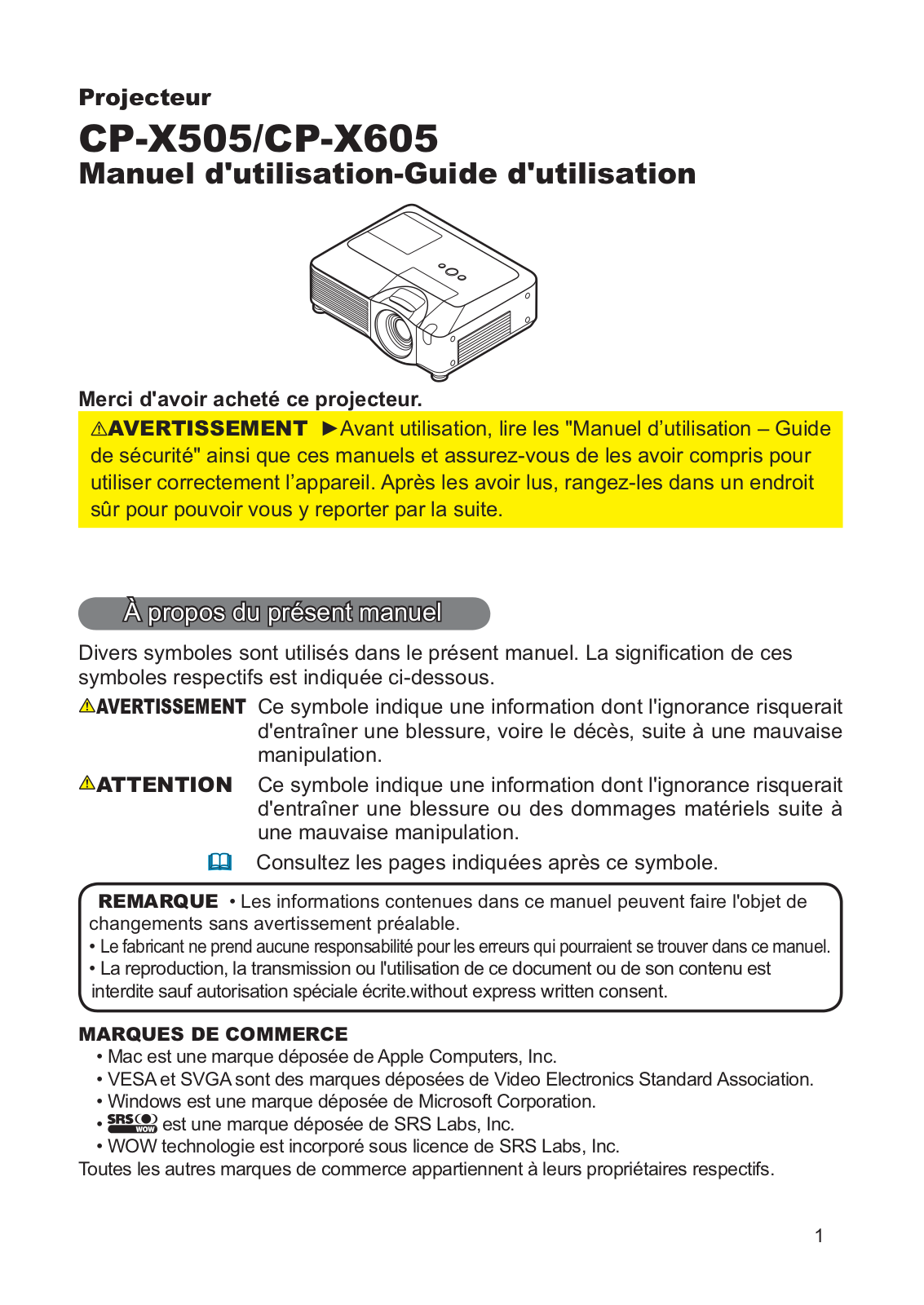 HITACHI CP-X505W User Manual