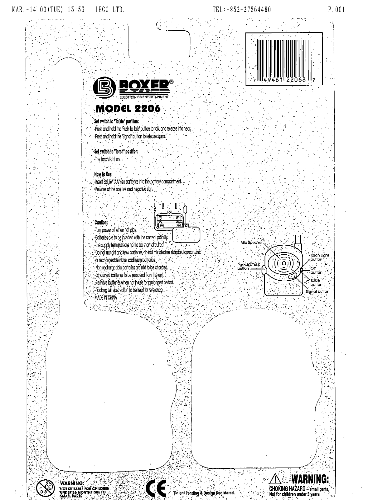 Boxer Toys B-2206 Users Manual