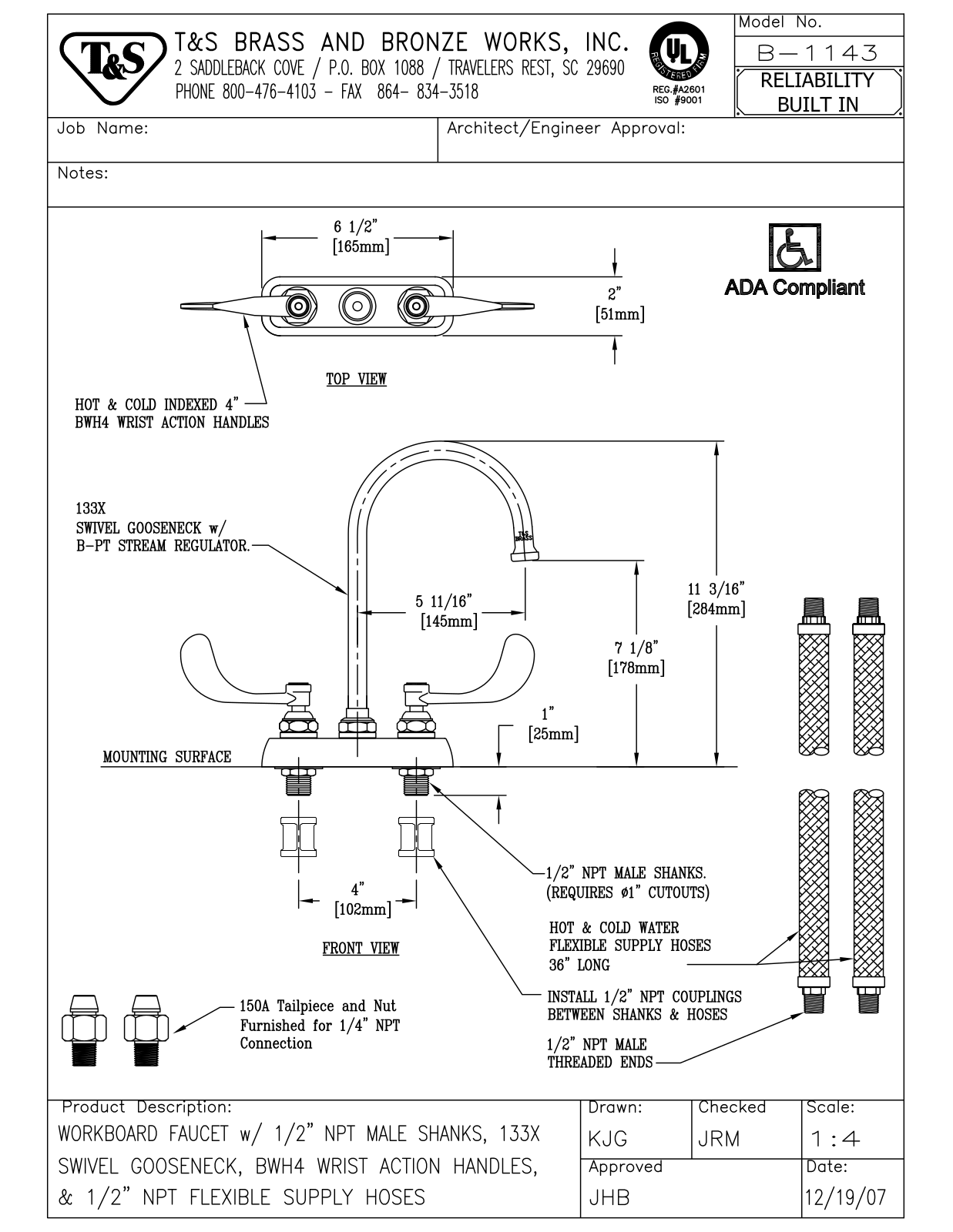 T&S Brass B-1143 User Manual